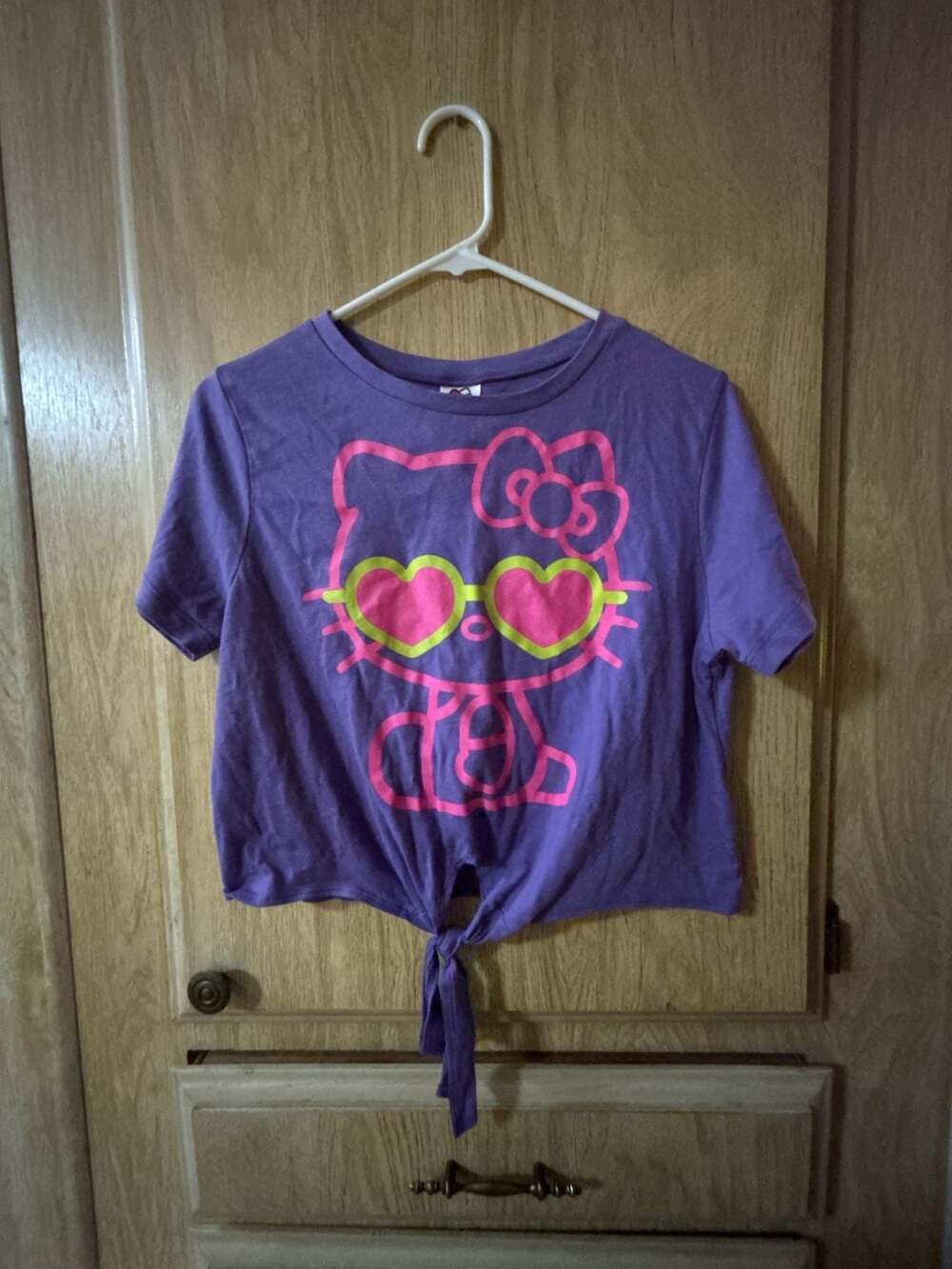 Mighty Fine Sanrio Hello Kitty Purple Heart Sunglasses Tie-Front Crop T-Shirt